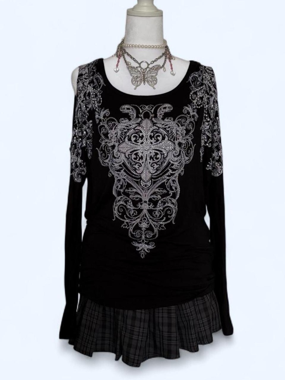 Y2K open Shoulder Embellished long sleeve top